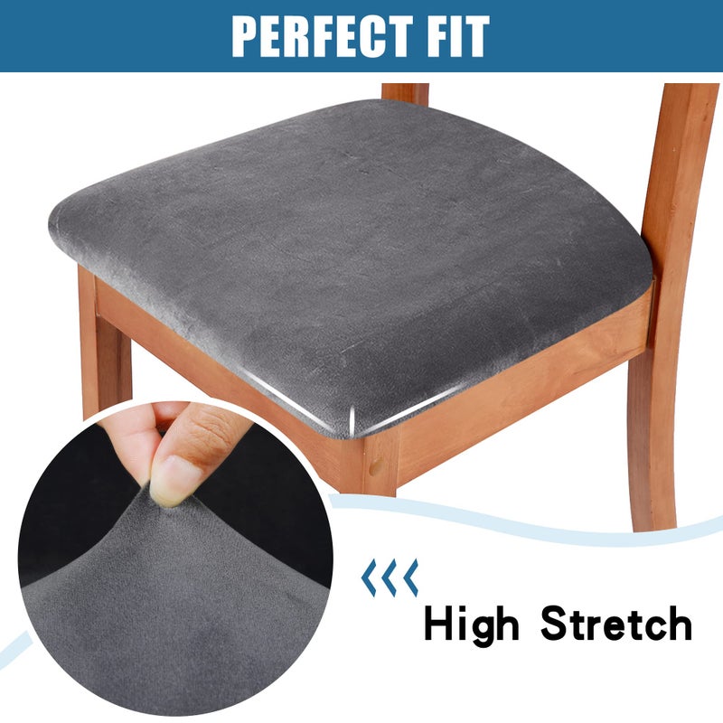 Smiry Velvet Seat Covers for Dining Room Chair Set of 6, Stretch Fit Removable Washable Chair Seat Cushion Protector Slipcovers with Ties, Grey - Image 4